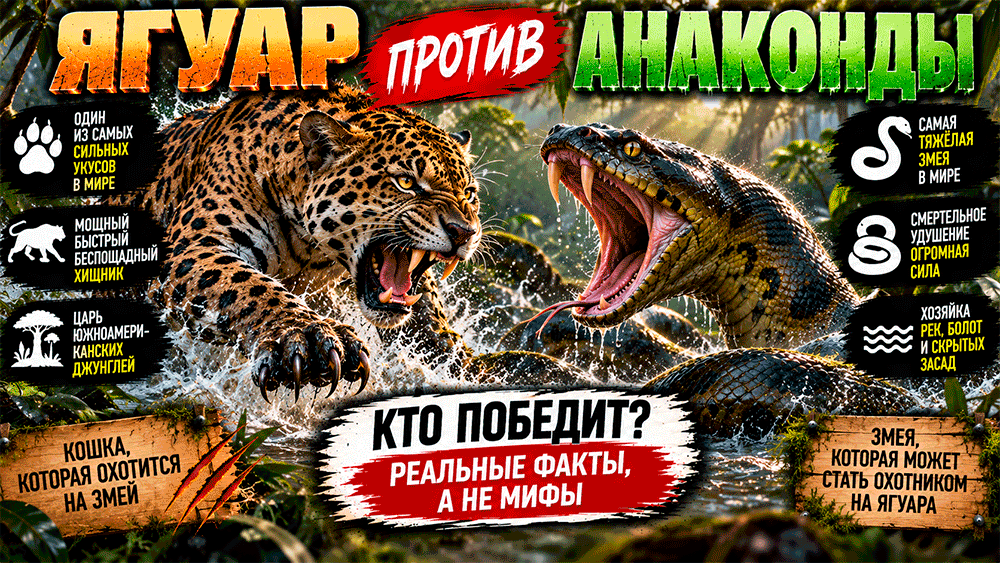Анаконда против ягуара – кто сильнее и почему даже гигантская змея рискует сама стать добычей