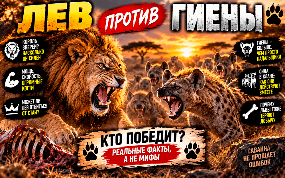 Гиена против льва – почему даже королю зверей иногда приходится отдавать добычу