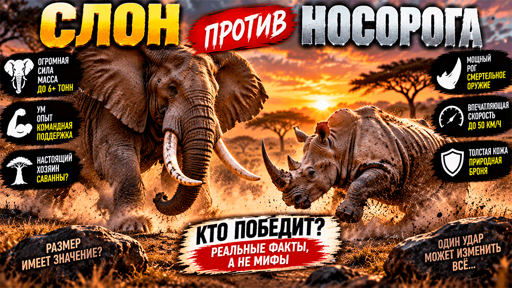 Слон против носорога – кто сильнее и почему даже вооружённый рогом гигант обычно уступает дорогу