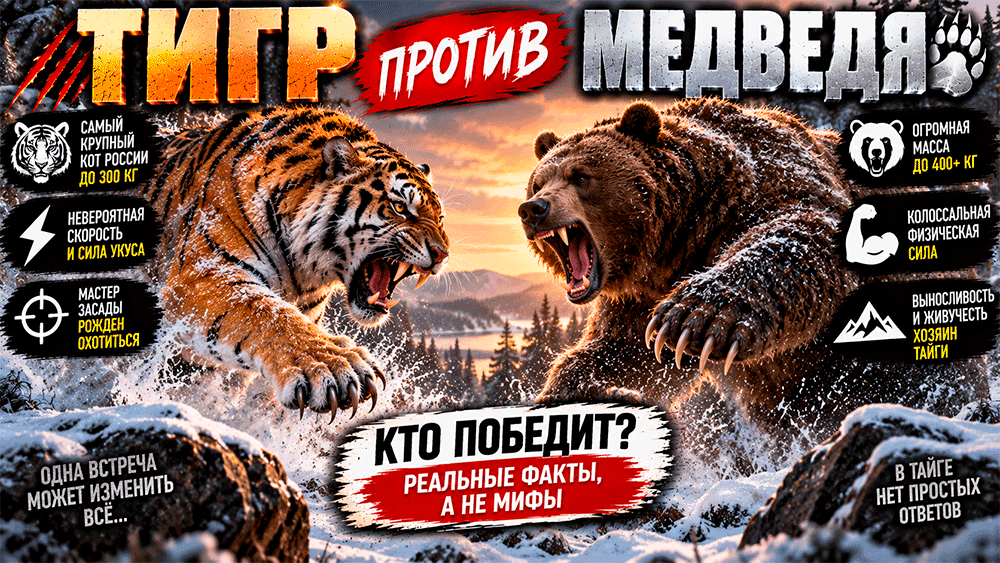 Тигр против бурого медведя – кто сильнее и кто кого боится в настоящей тайге