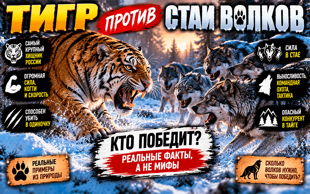 Тигр против стаи волков – сможет ли крупнейшая кошка отбиться от группы хищников Тигр против стаи волков – сможет ли крупнейшая кошка отбиться от группы хищников