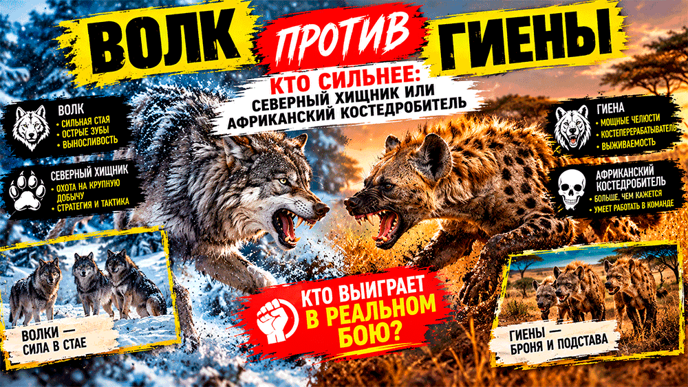 Волк против гиены – кто сильнее – северный хищник или африканский костедробитель