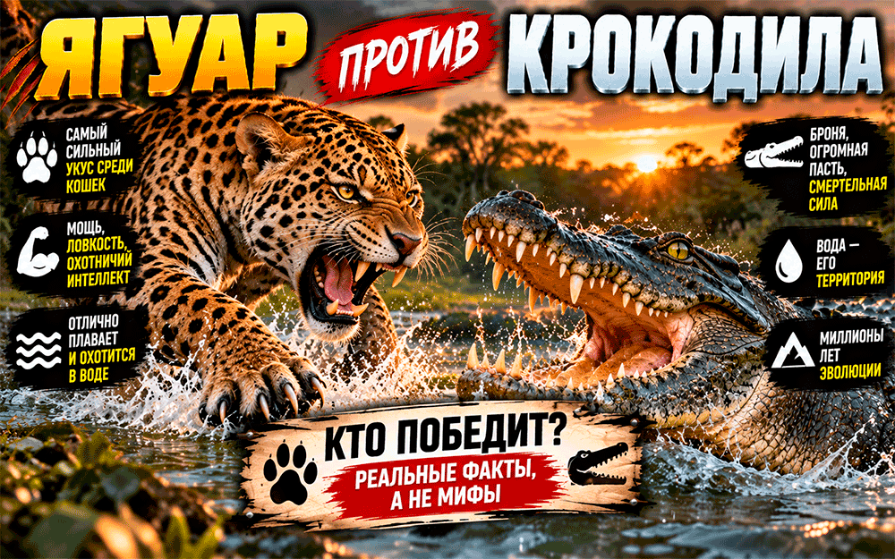 Ягуар против крокодила – почему огромная кошка сама охотится на бронированных рептилий