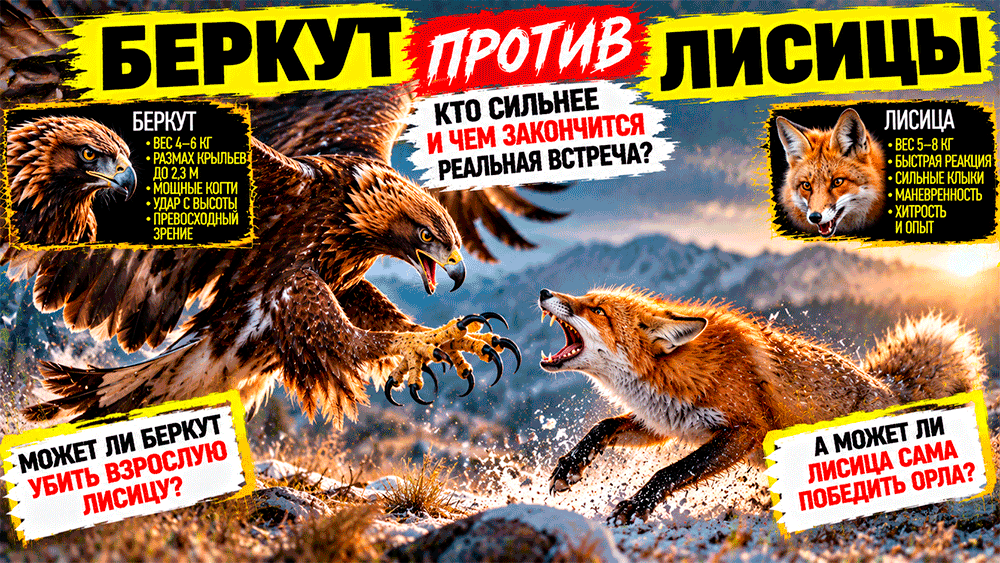 Беркут против лисицы – способен ли огромный орёл победить взрослую лису?