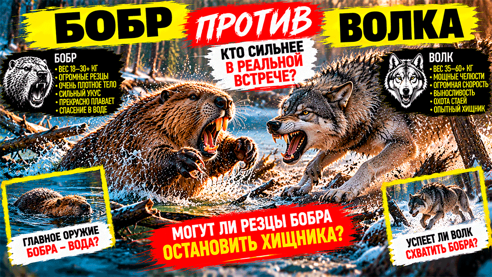 Бобр против волка – кто победит у воды и почему огромные резцы могут остановить хищника