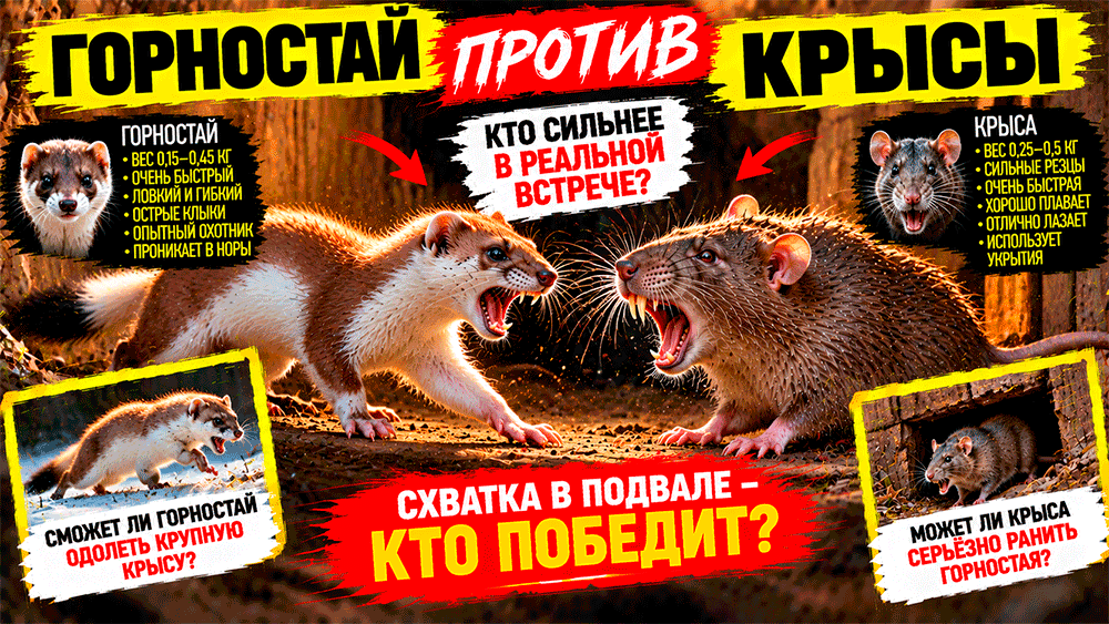 Горностай против крысы – сможет ли маленький хищник победить противника почти своего размера