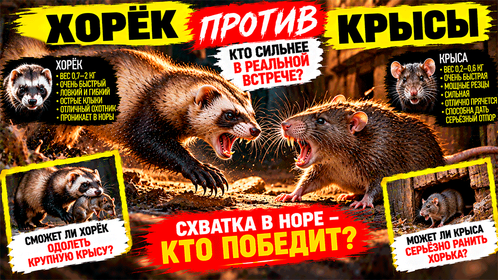 Хорёк против крысы – кто сильнее и почему охота на крупного грызуна опаснее, чем кажется