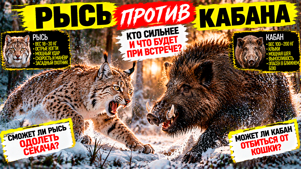 Кабан против рыси – сможет ли большая кошка справиться со взрослым секачом?