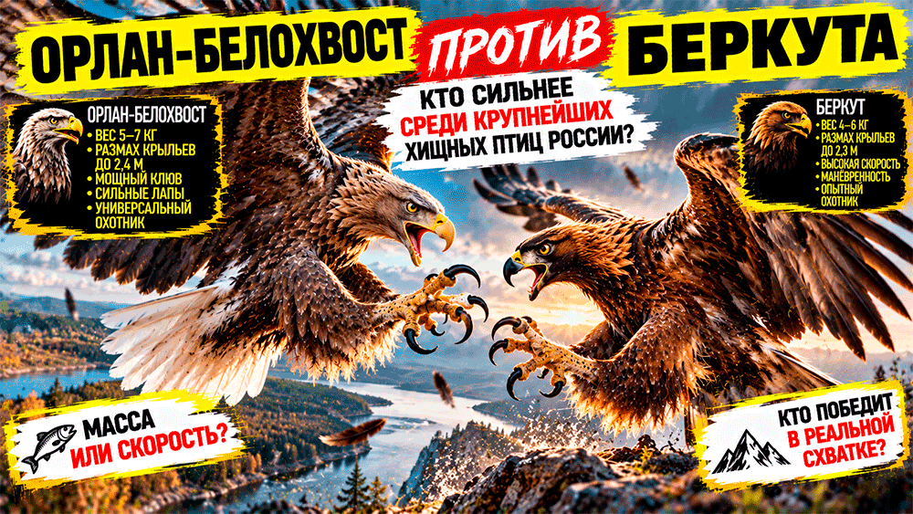 Орлан-белохвост против беркута – кто сильнее среди крупнейших хищных птиц России?