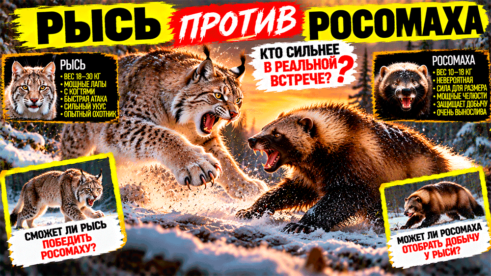 Росомаха против рыси – кто сильнее и что произойдёт при встрече двух северных хищников