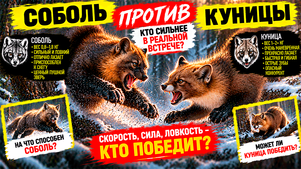 Соболь против куницы – кто сильнее и как два ловких хищника делят тайгу