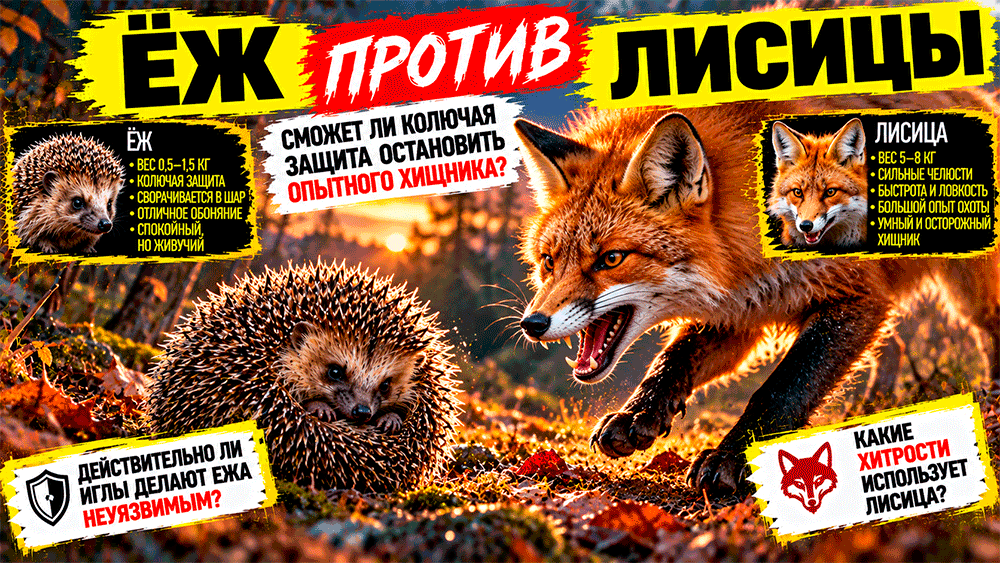Ёж против лисицы – сможет ли колючая защита остановить опытного хищника? 